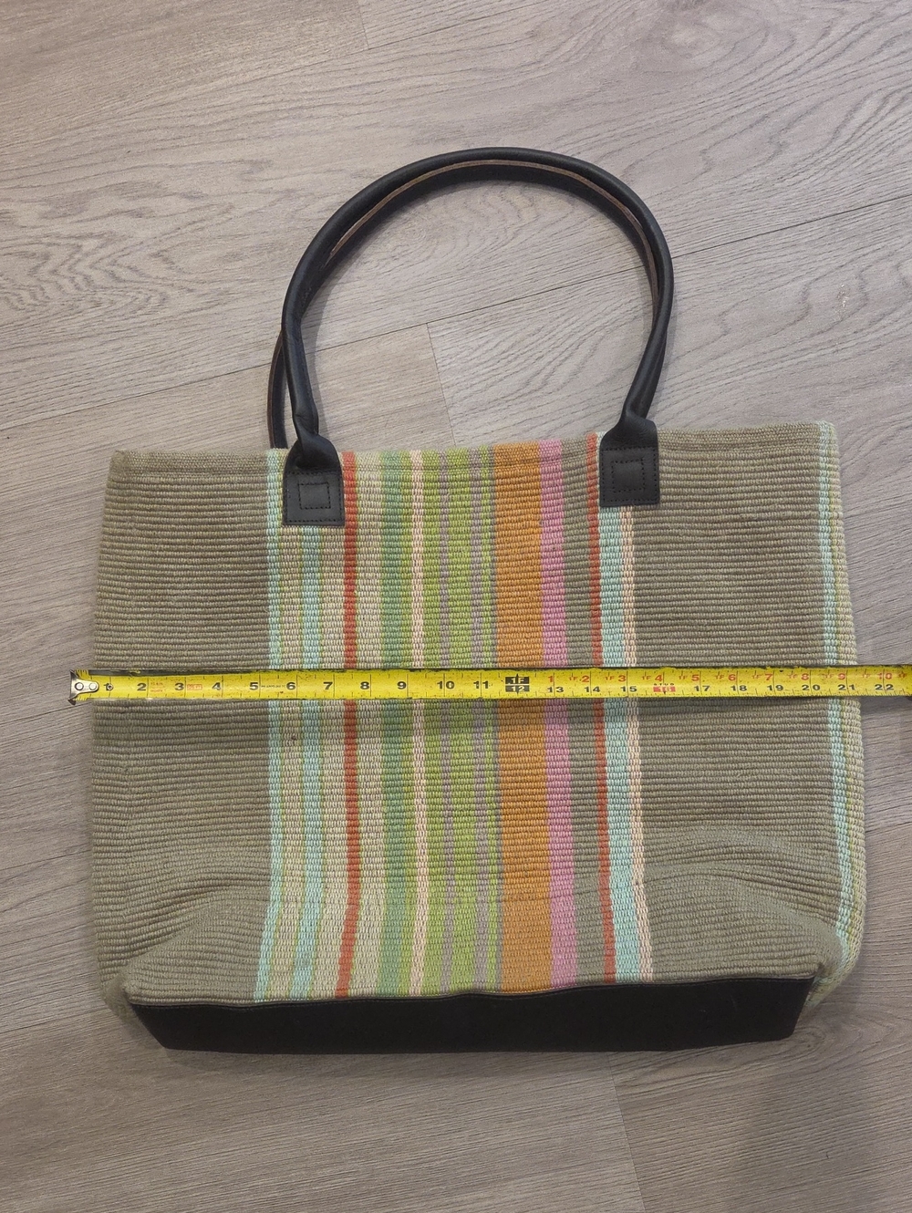 Dash & Albert Multicolor Rug Tote Bag with Brown Leather Handles